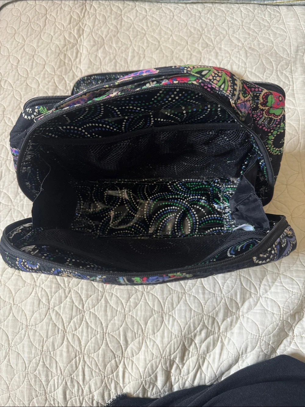 Vera Bradley Black Quilted Paisley Cosmetic Pouch with Multicolor Accents
